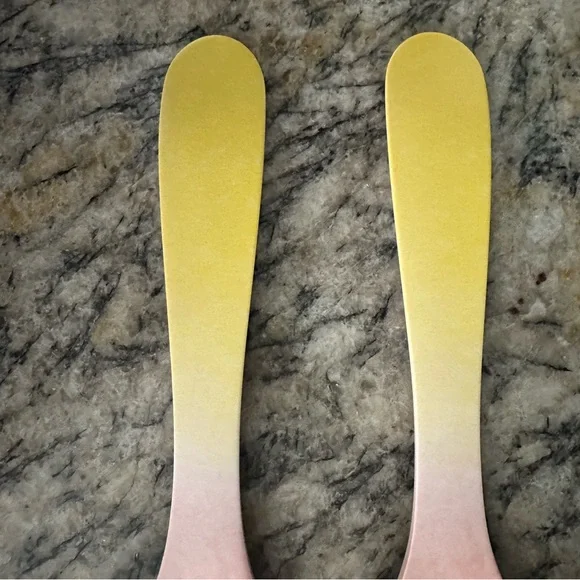 Anthropologie Pink and Yellow Salad Servers - Picture 3 of 7